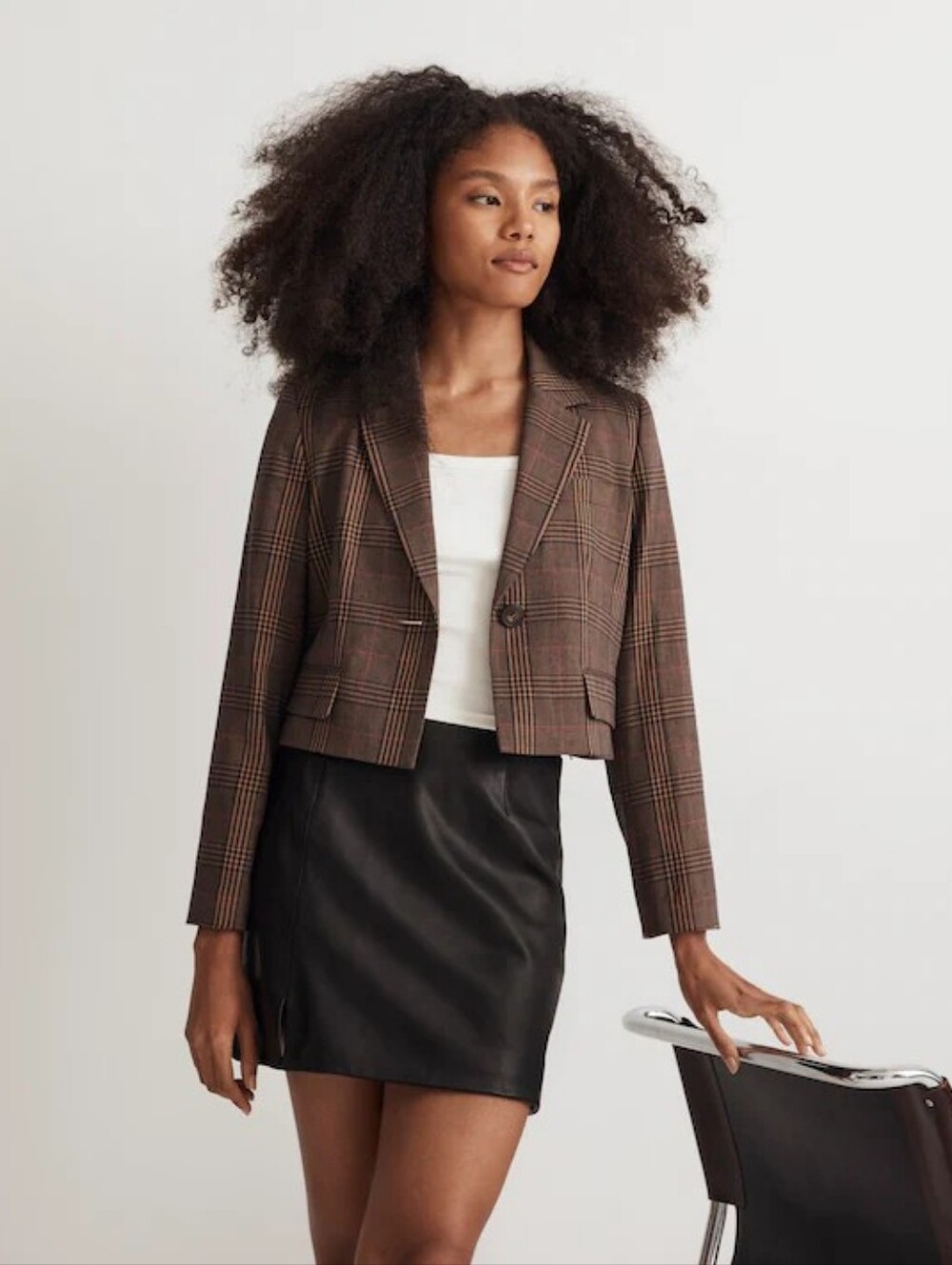 Madewell The Sutter Crop Plaid Blazer Brown Pink Size Medium Like New